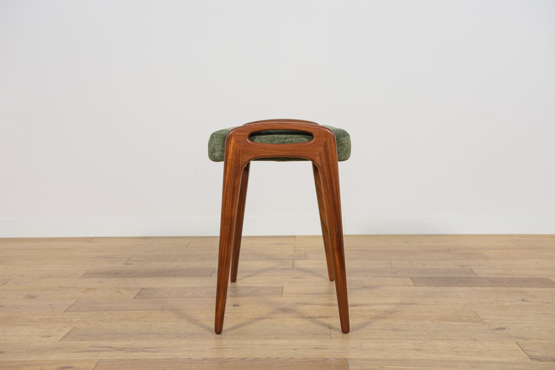 Stool, brown teak, olive fabric, Denmark, 1960s. - 222493