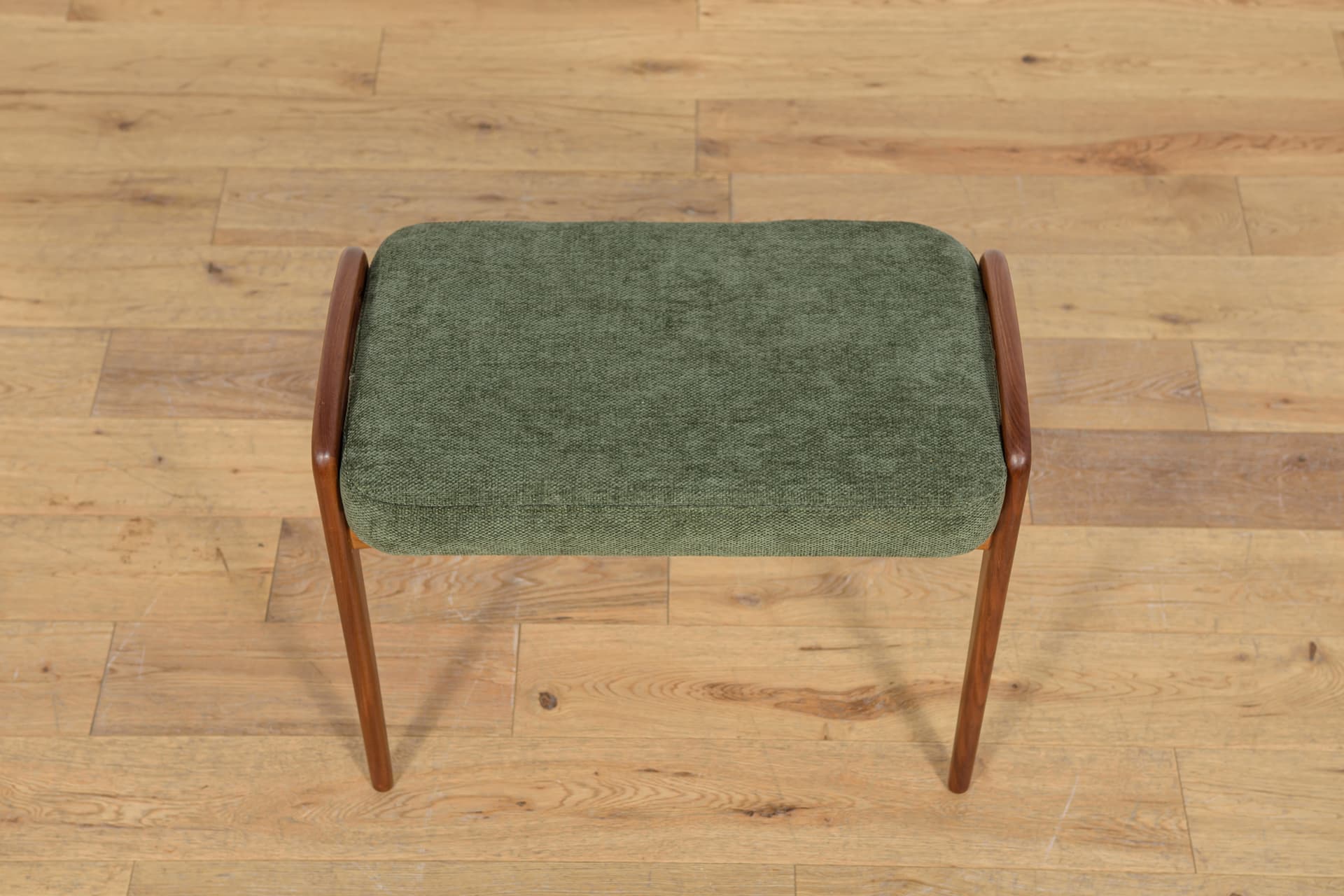 Stool, brown teak, olive fabric, Denmark, 1960s. - 222490