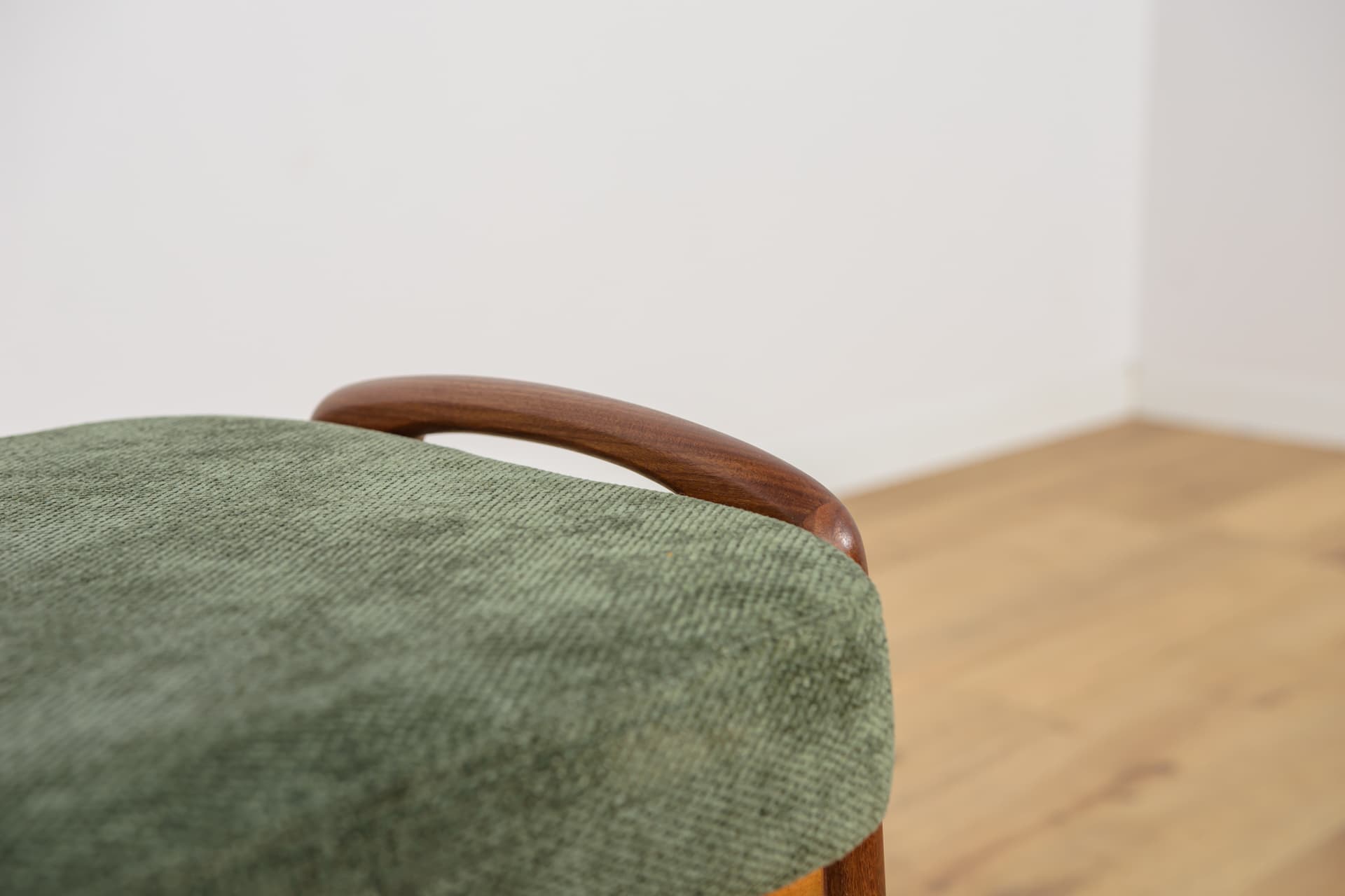 Stool, brown teak, olive fabric, Denmark, 1960s. - 222497