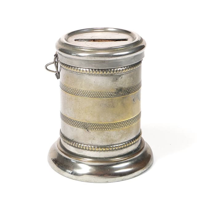 Skarbonka secesyjna, srebrny mosiądz, Europa Zachodnia, początek XX w. - WYMIARY