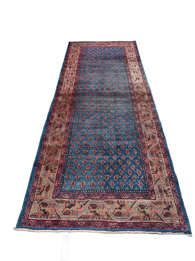 Dywan chodnik Keshan 310x120 cm, niebieski, wełna, Iran