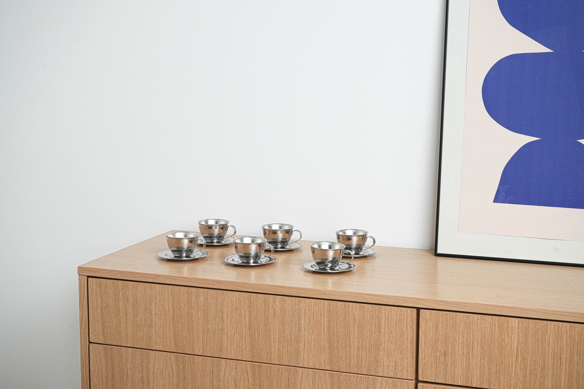 Set of cups, silver, stainless steel, Italy, 1980s. - 222780