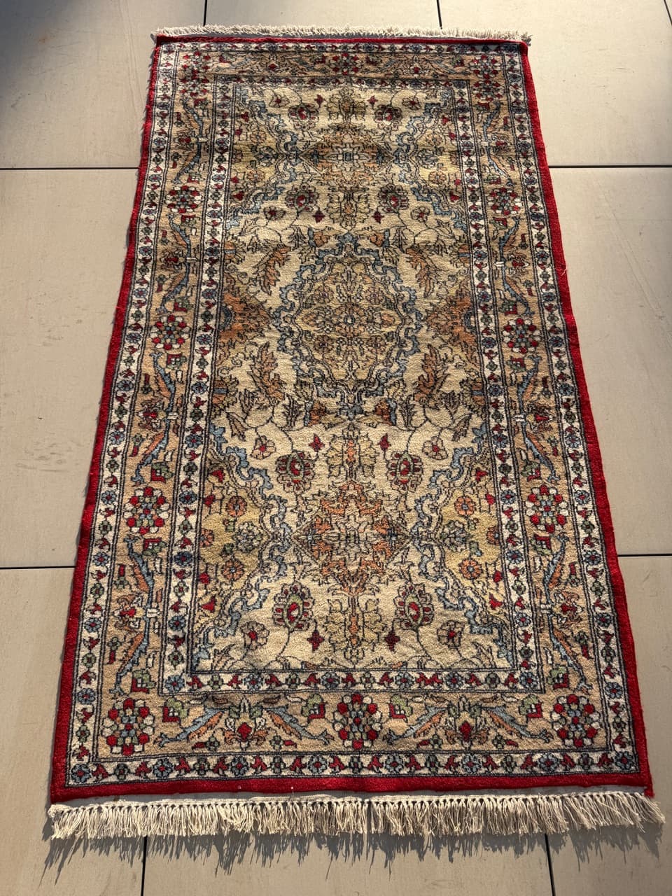 Dywan Qom, 180x94 cm, beżowy, wełna kaszmirowa, Pakistan - 222826