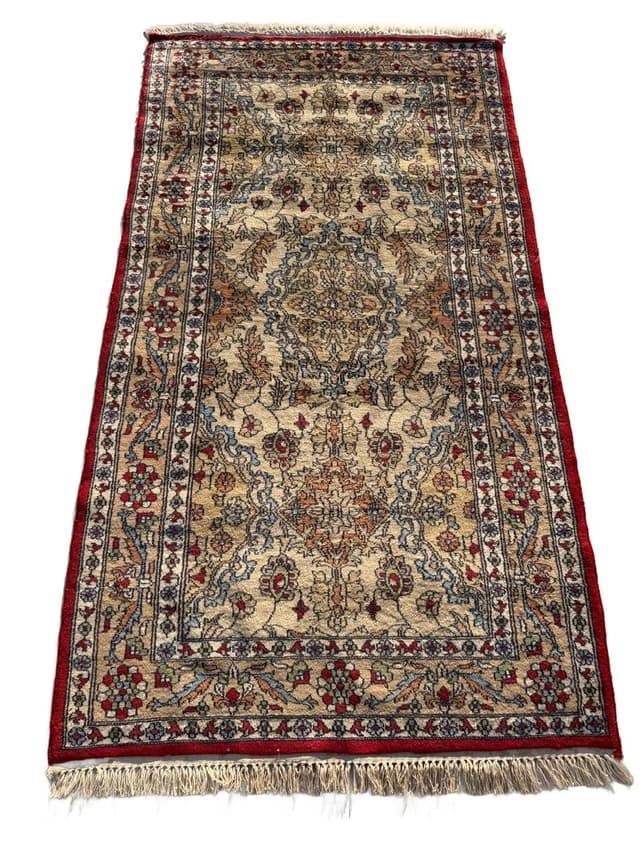 Dywan Qom, 180x94 cm, beżowy, wełna kaszmirowa, Pakistan - WYMIARY