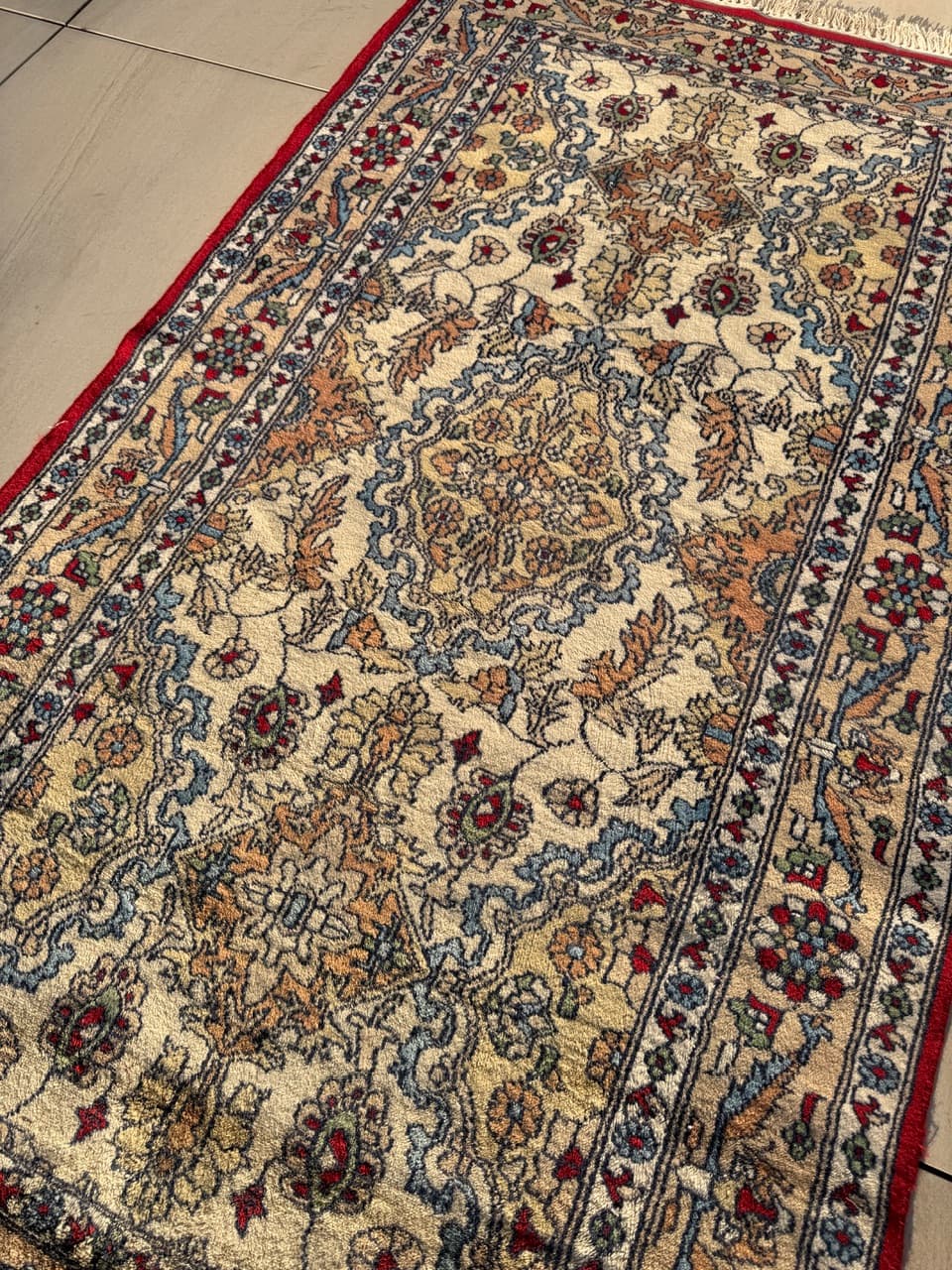 Dywan Qom, 180x94 cm, beżowy, wełna kaszmirowa, Pakistan - 222830