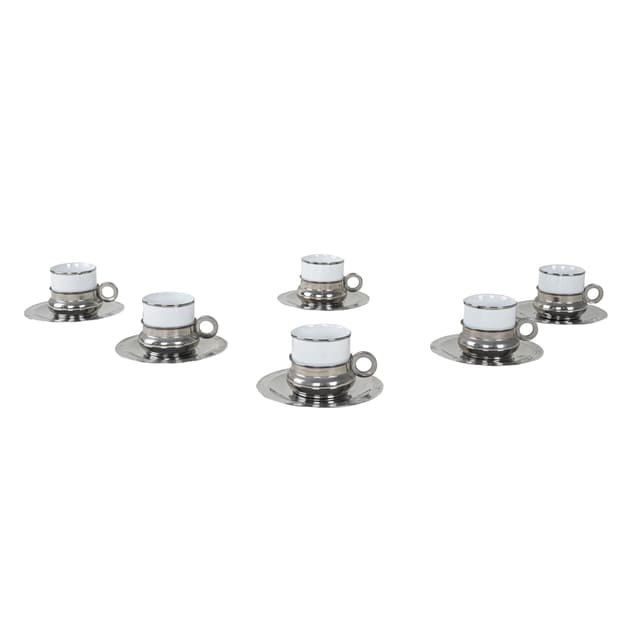 Komplet filiżanek do espresso, biały, porcelana, stal nierdzewna, Włochy, lata 80. - WYMIARY