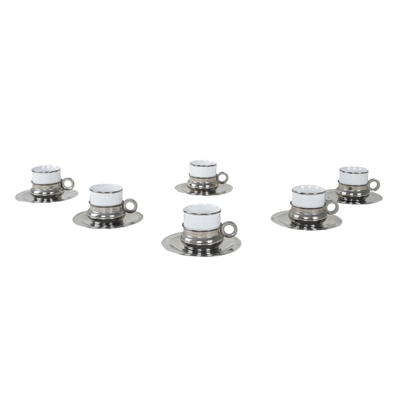 Komplet filiżanek do espresso, biały, porcelana, stal nierdzewna, Włochy, lata 80.