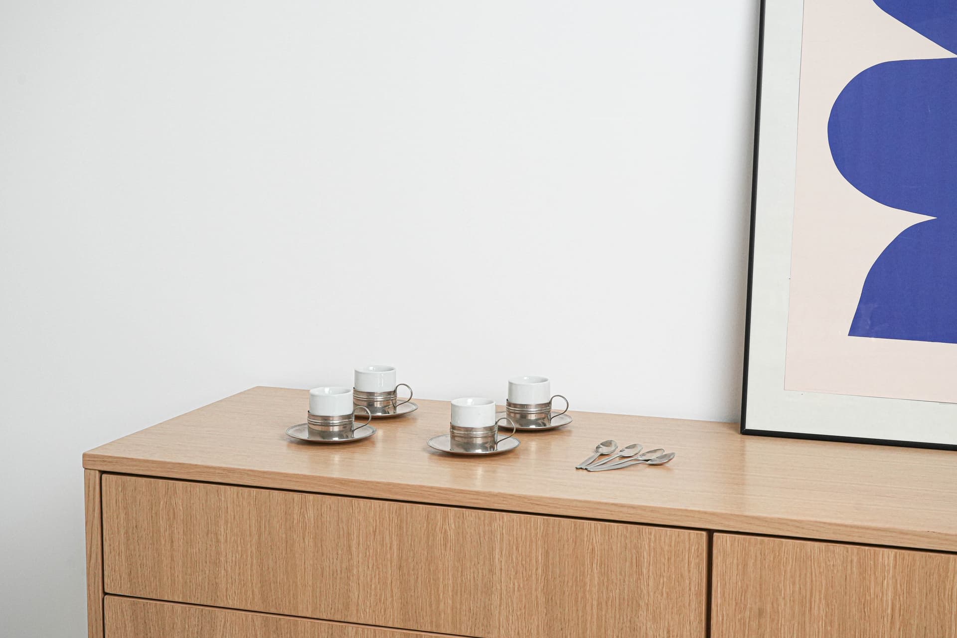 Espresso cup set, white, porcelain brass, Italy, 1980s. - 222858