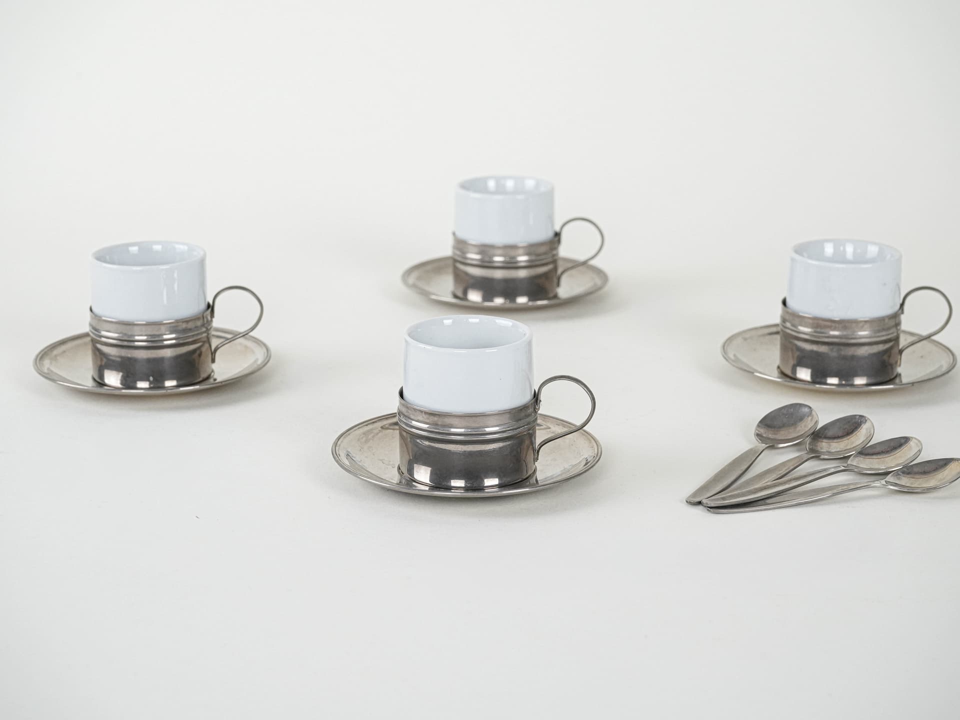 Espresso cup set, white, porcelain brass, Italy, 1980s. - 222860