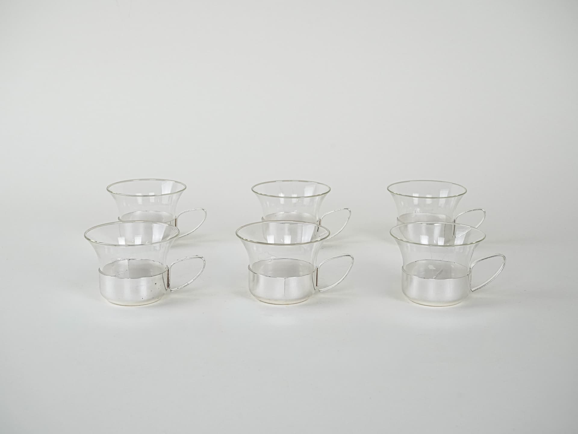 Set of cups, transparent glass, silver metal, Italy, 1980s. - 222865