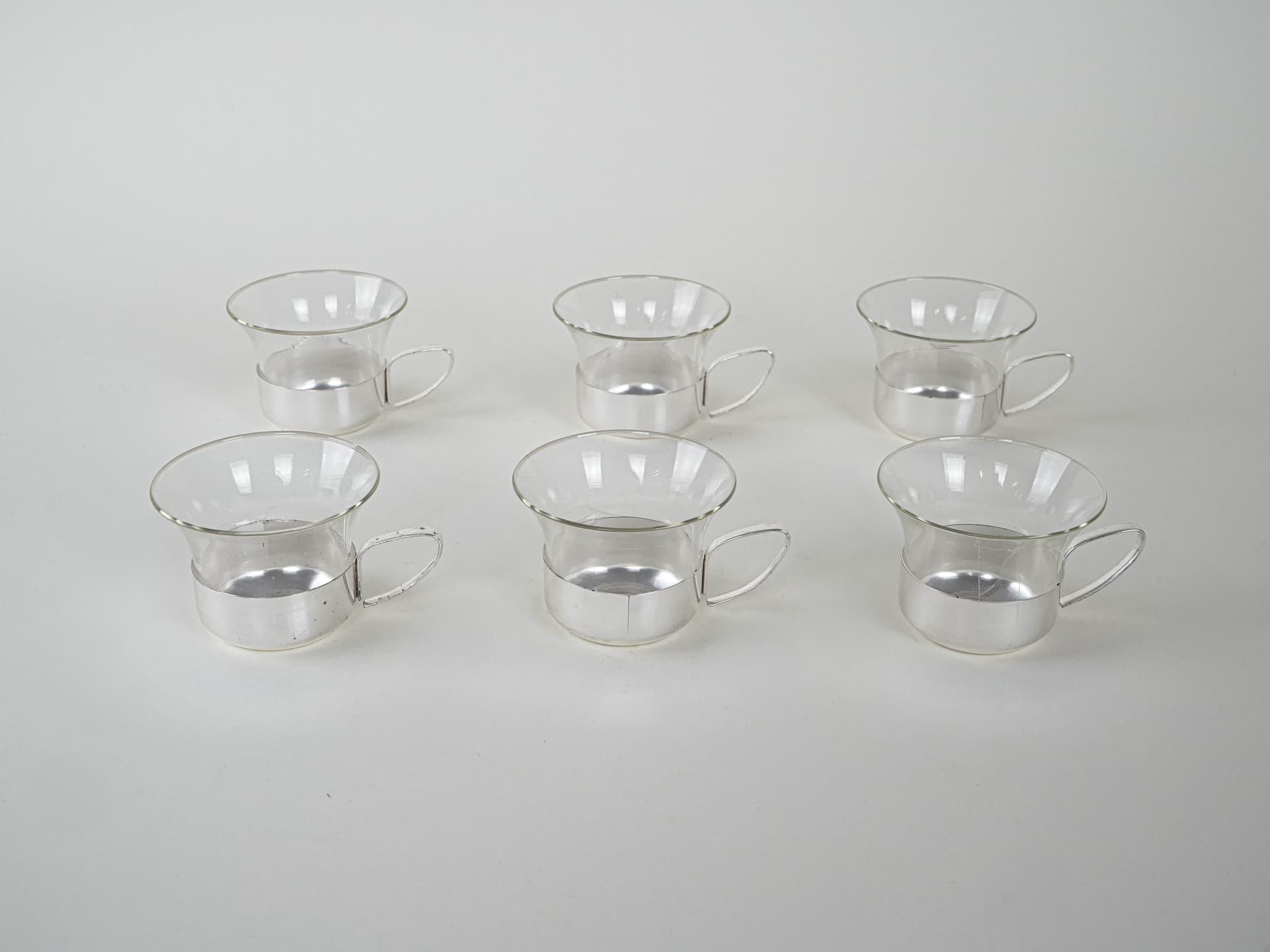 Set of cups, transparent glass, silver metal, Italy, 1980s. - 222866