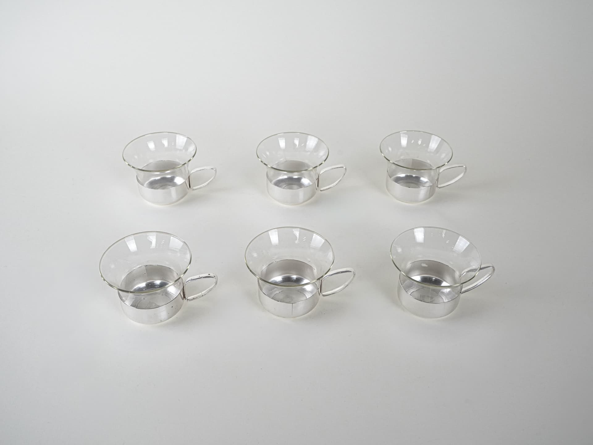 Set of cups, transparent glass, silver metal, Italy, 1980s. - 222867