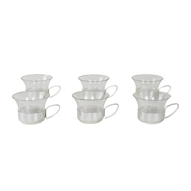 Set of cups, transparent glass, silver metal, Italy, 1980s. - DIMENSION