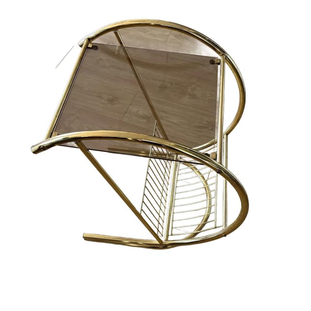 Stolik z gazetnikiem, złoty, metal, szkło przydymione, Niemcy, lata 80. - WYMIARY