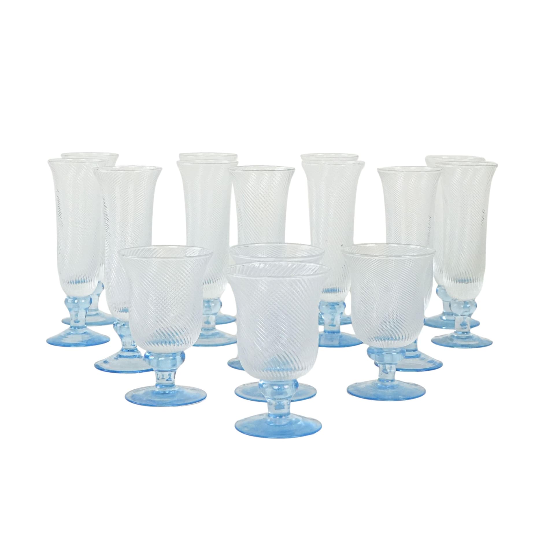 Komplet kieliszków, transparentne szkło, Włochy, lata 70.