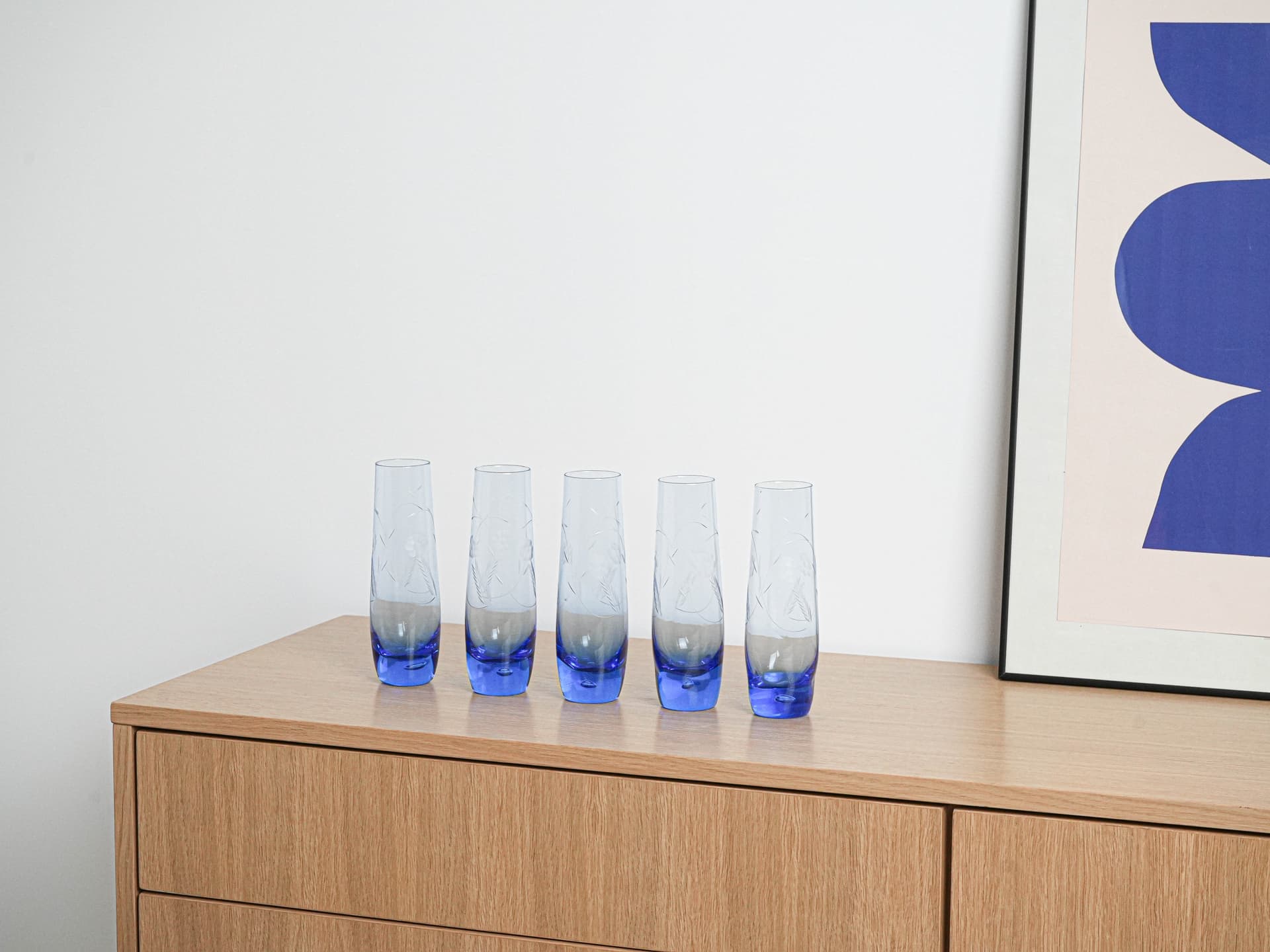Set of glasses, cobalt blue glass, Italy, 1980s. - 222937