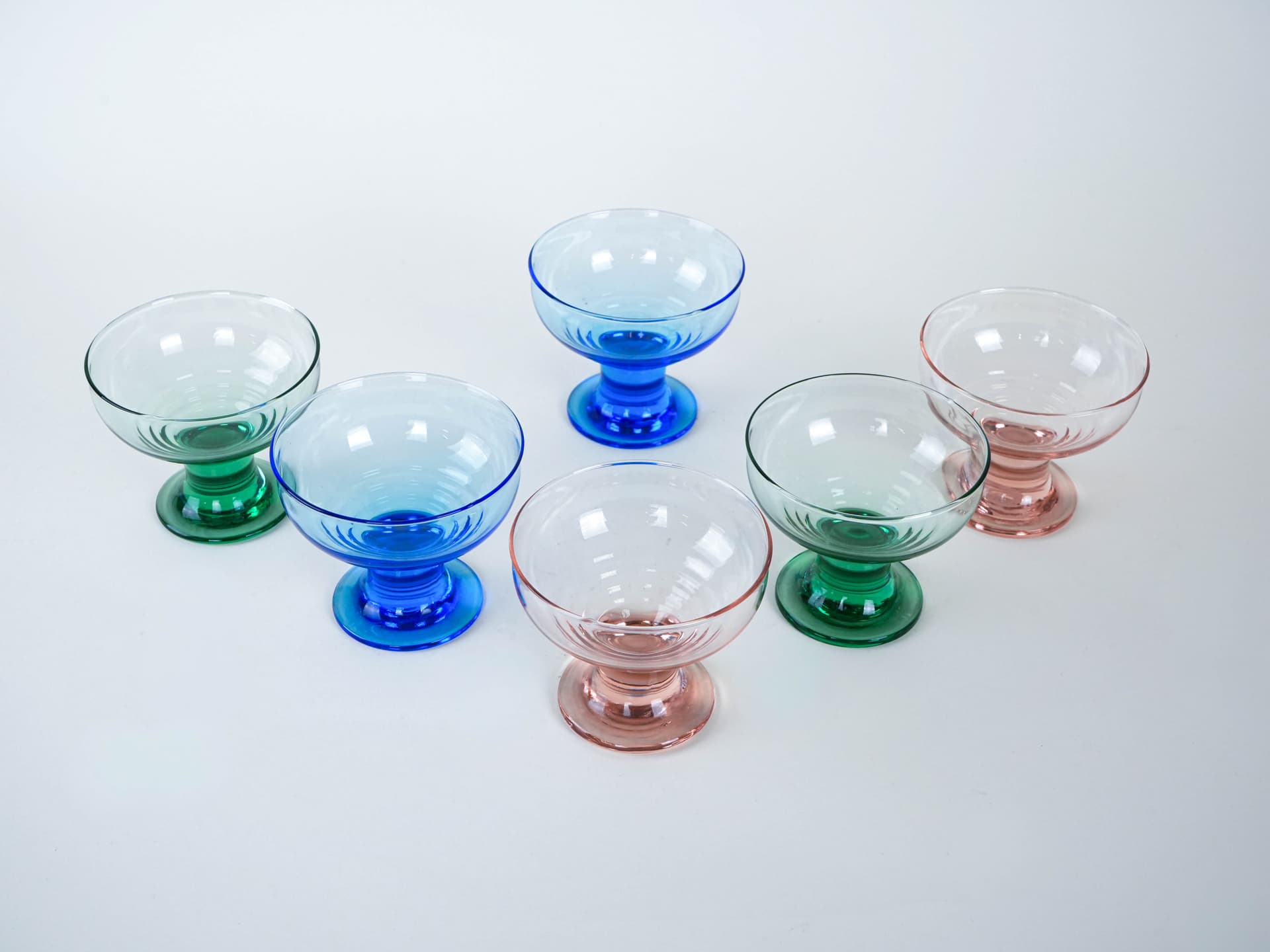 Komplet pucharków deserowych, szkło wielokolorowe, Włochy, lata 70. - 223020