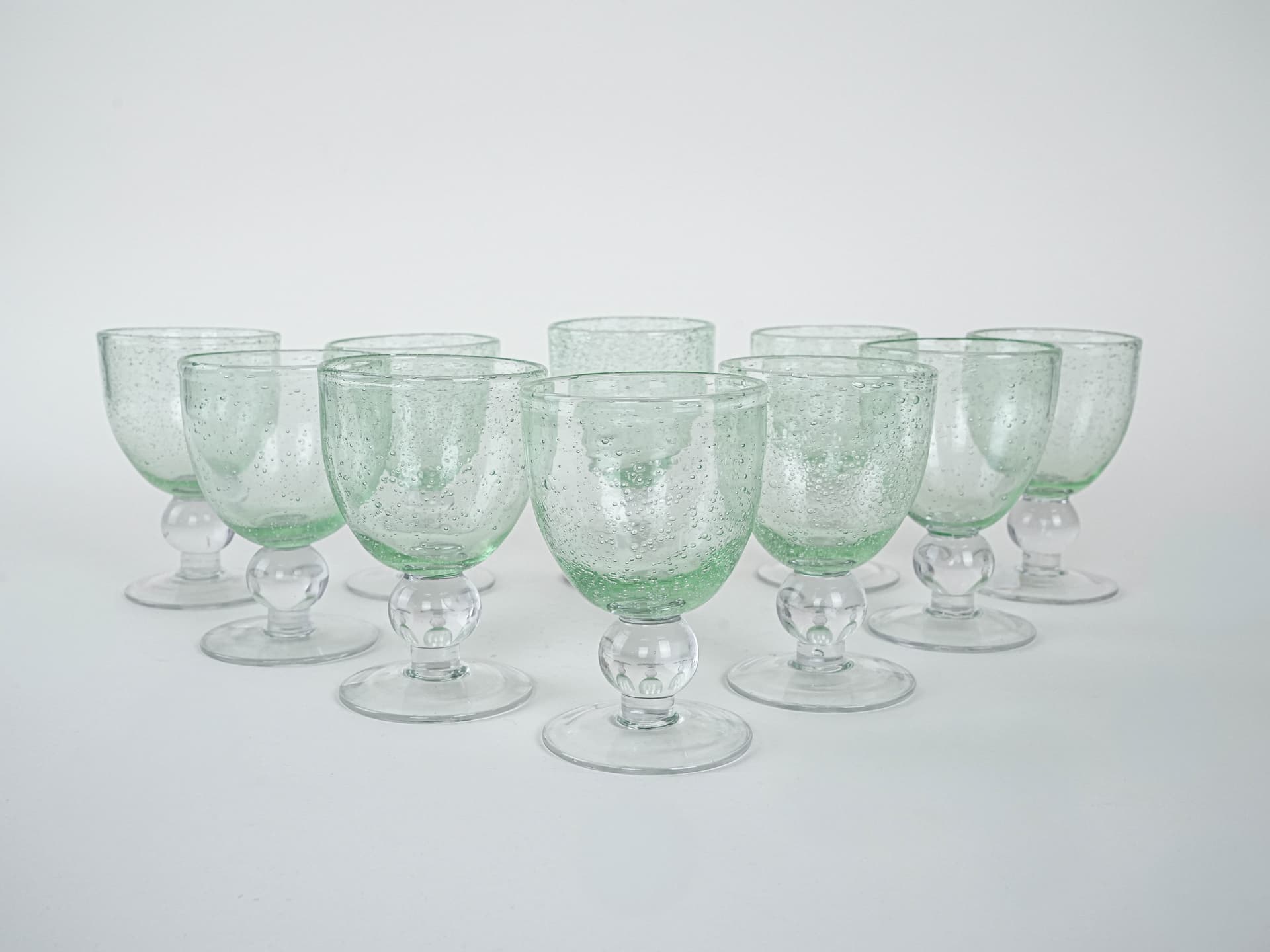 Set of goblets, green bubble glass, Italy, 1970s. - 223049