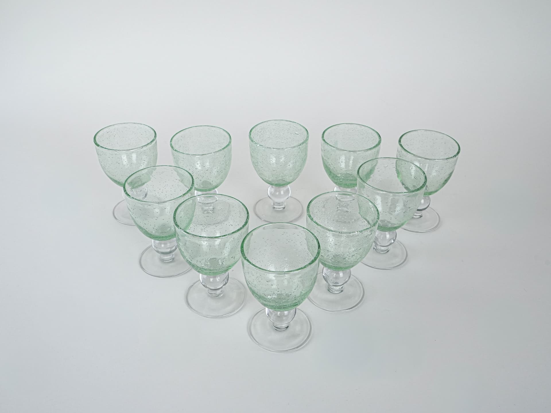 Set of goblets, green bubble glass, Italy, 1970s. - 223048