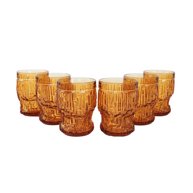 Komplet szklanek, bursztynowy, szkło, Włochy, lata 60. - WYMIARY