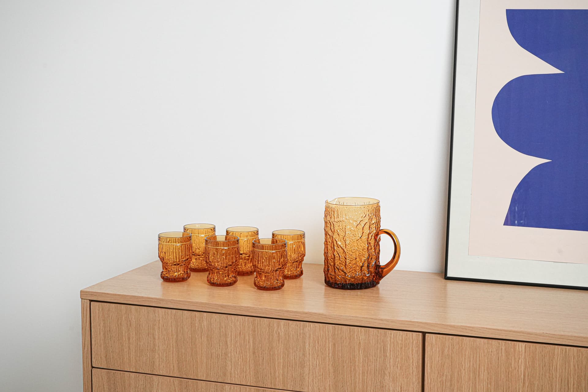 Komplet szklanek, bursztynowy, szkło, Włochy, lata 60. - 223113