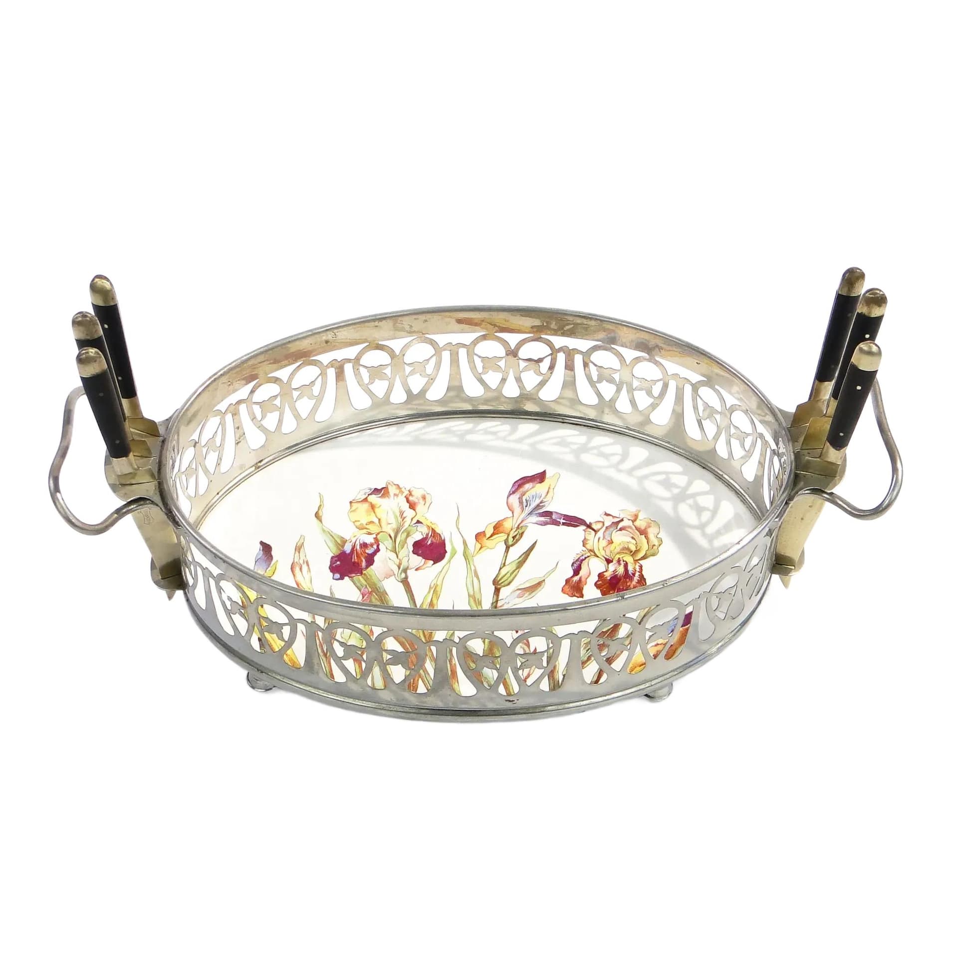 Fruit Bowl Art Nouveau, silvered brass, ceramic, Germany, 1920s