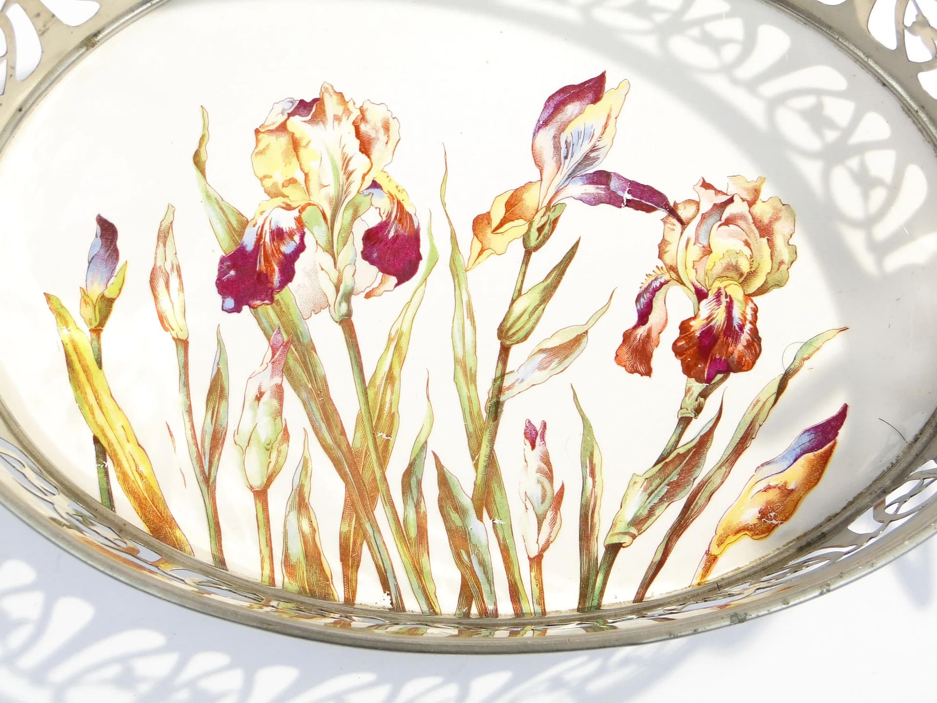 Fruit Bowl Art Nouveau, silvered brass, ceramic, Germany, 1920s - 16242