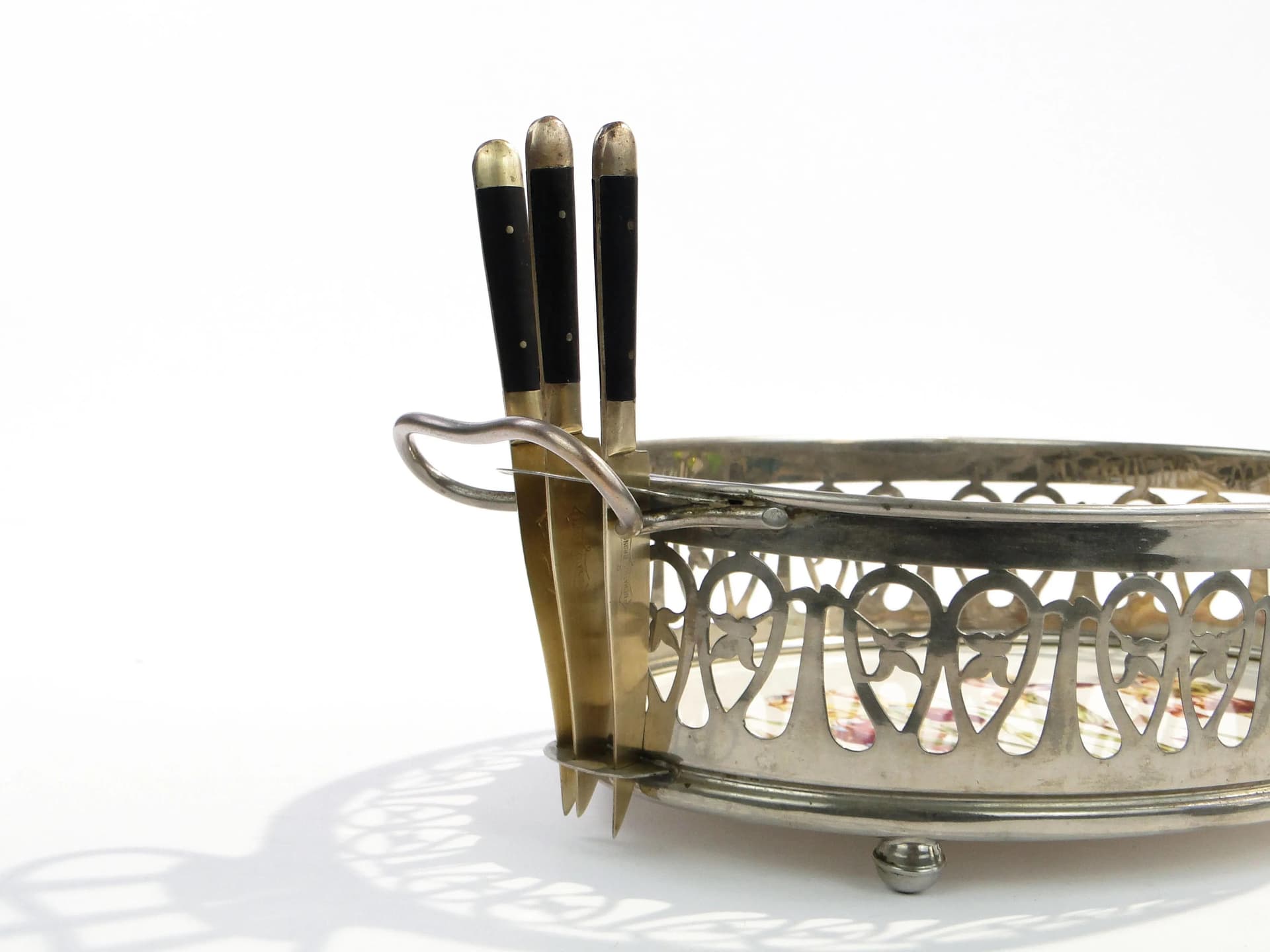 Fruit Bowl Art Nouveau, silvered brass, ceramic, Germany, 1920s - 16245