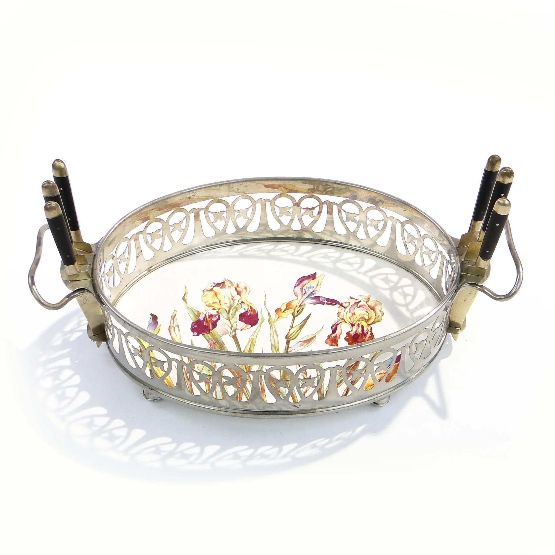 Fruit Bowl Art Nouveau, silvered brass, ceramic, Germany, 1920s - 16239