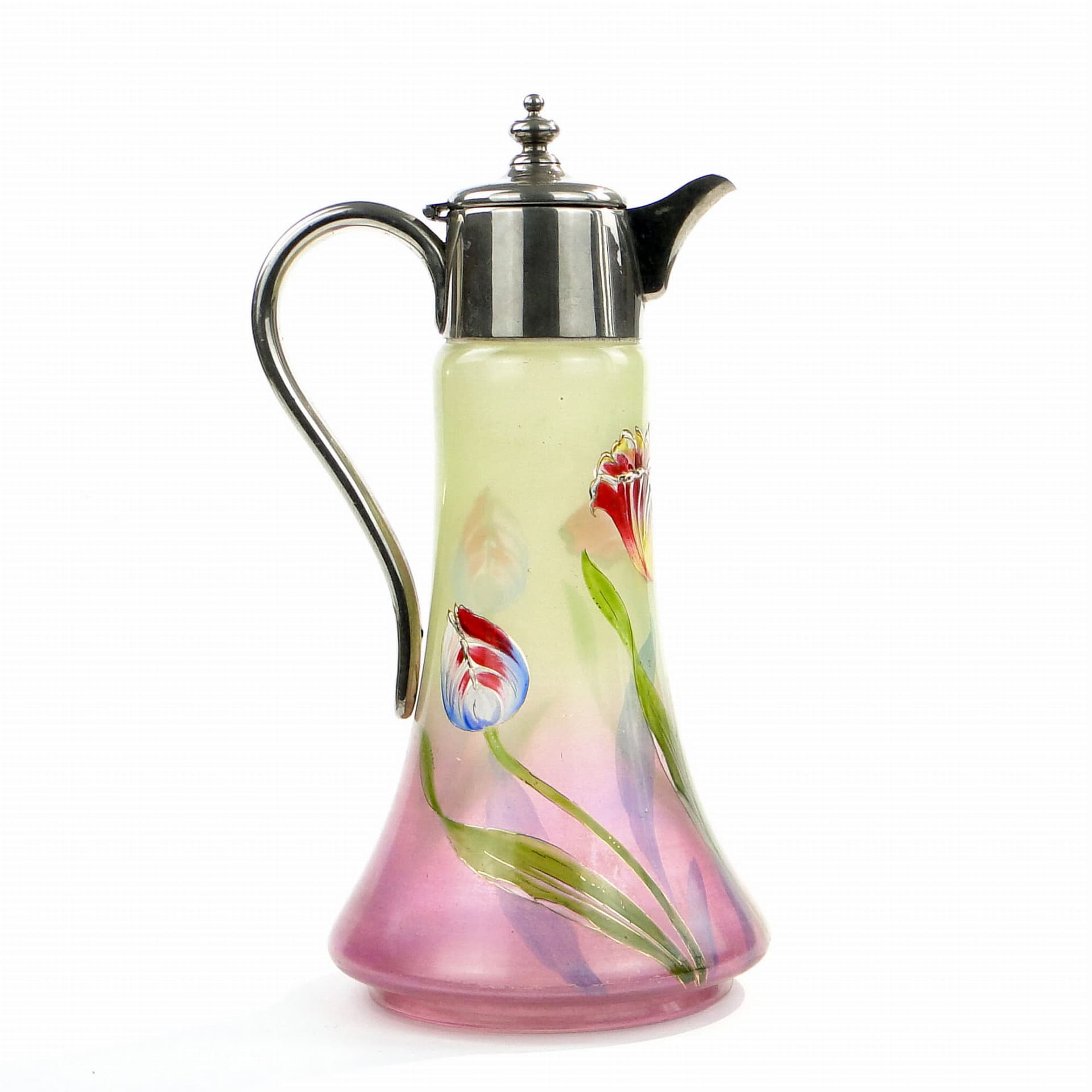 Art Nouveau jug, multicolor glass, Legras, France, early 20th c.