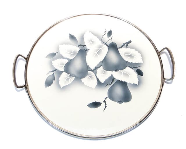 Taca secesyjna, szara, ceramika, mosiądz, Niemcy, lata 20. - WYMIARY