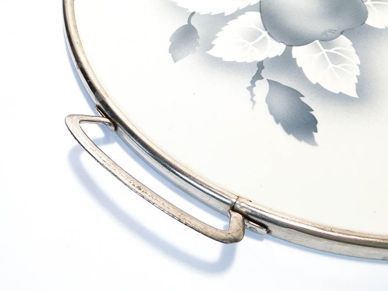 Taca secesyjna, szara, ceramika, mosiądz, Niemcy, lata 20. - 223212