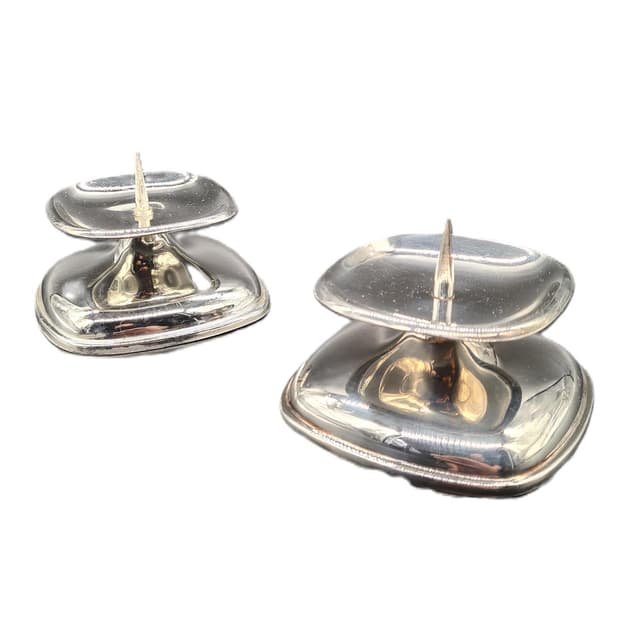 Para świeczników, Mid-Century Modern, srebrny, metal chromowany, WMF, Niemcy, lata 60. - WYMIARY