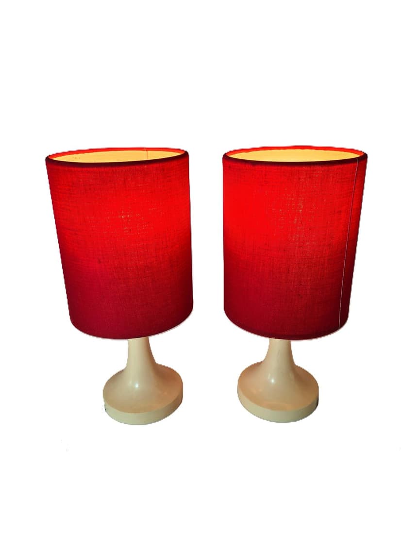 para lamp stołowych Mid-Century Modern, plastik kremowy, tkanina czerwona, Europa, lata 60.