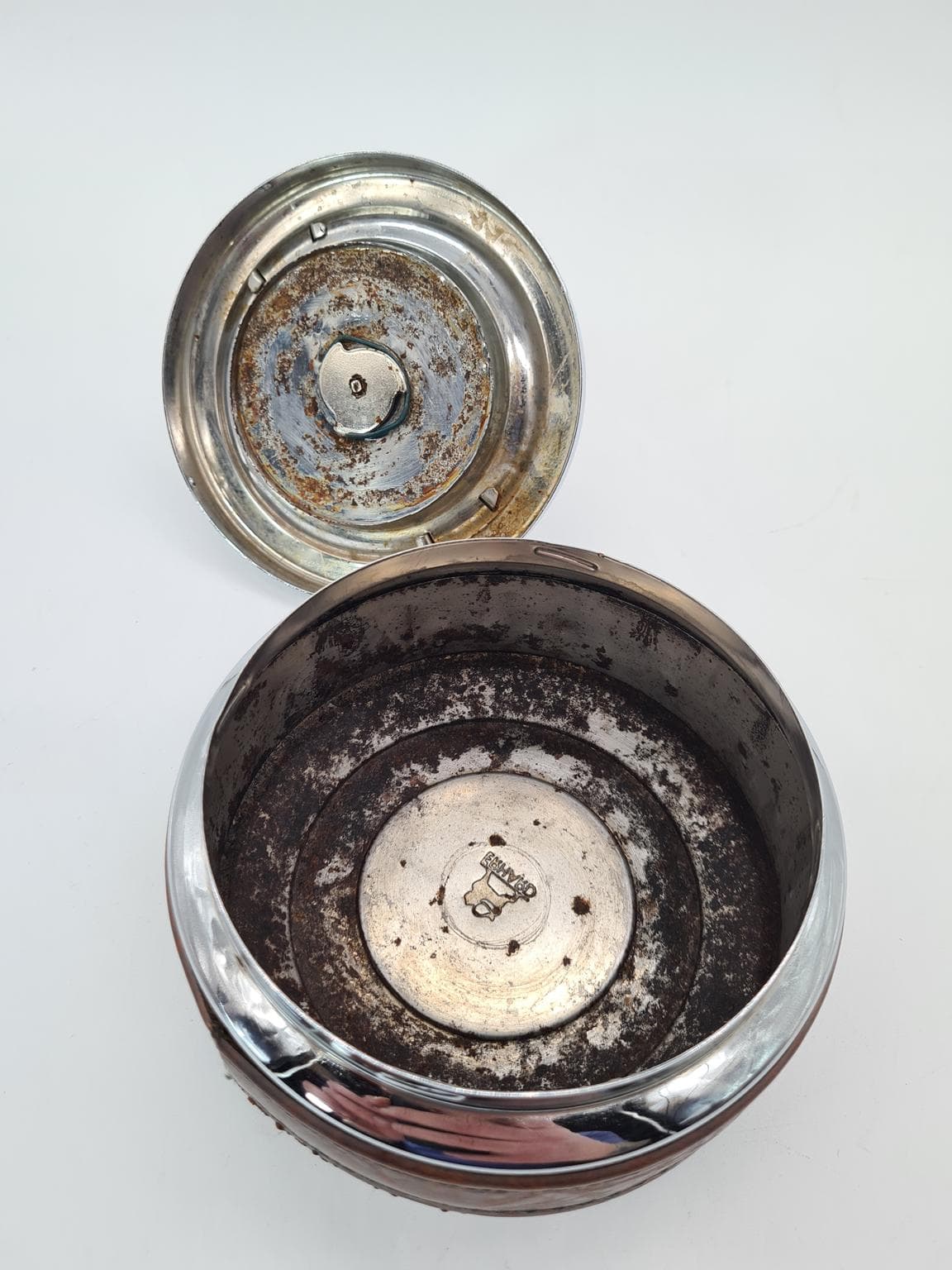 Popielnica stołowa, brązowa skóra, stal chromowana, Erhard, Niemcy, lata 60. - 223267