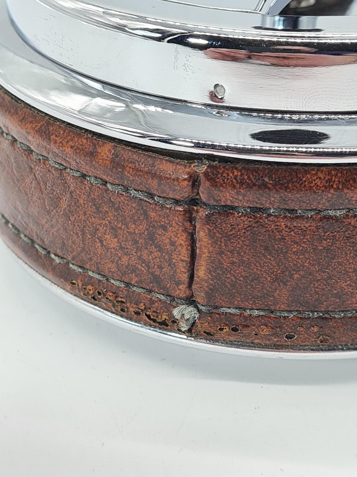 Popielnica stołowa, brązowa skóra, stal chromowana, Erhard, Niemcy, lata 60. - 223264