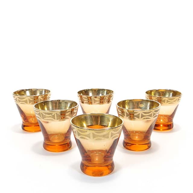 Set of glasses, yellow topaz glass, Czechoslovakia, 1950s. - DIMENSION