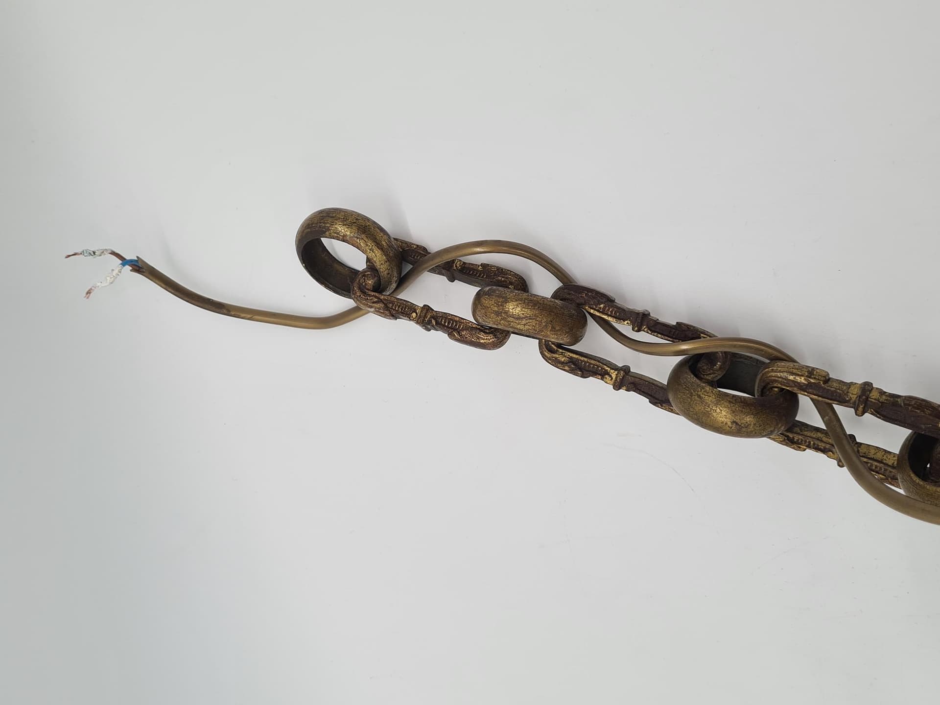 Lampa wisząca, mosiądz postarzany, szkło fazowane transparentne, lata 60. - 223302