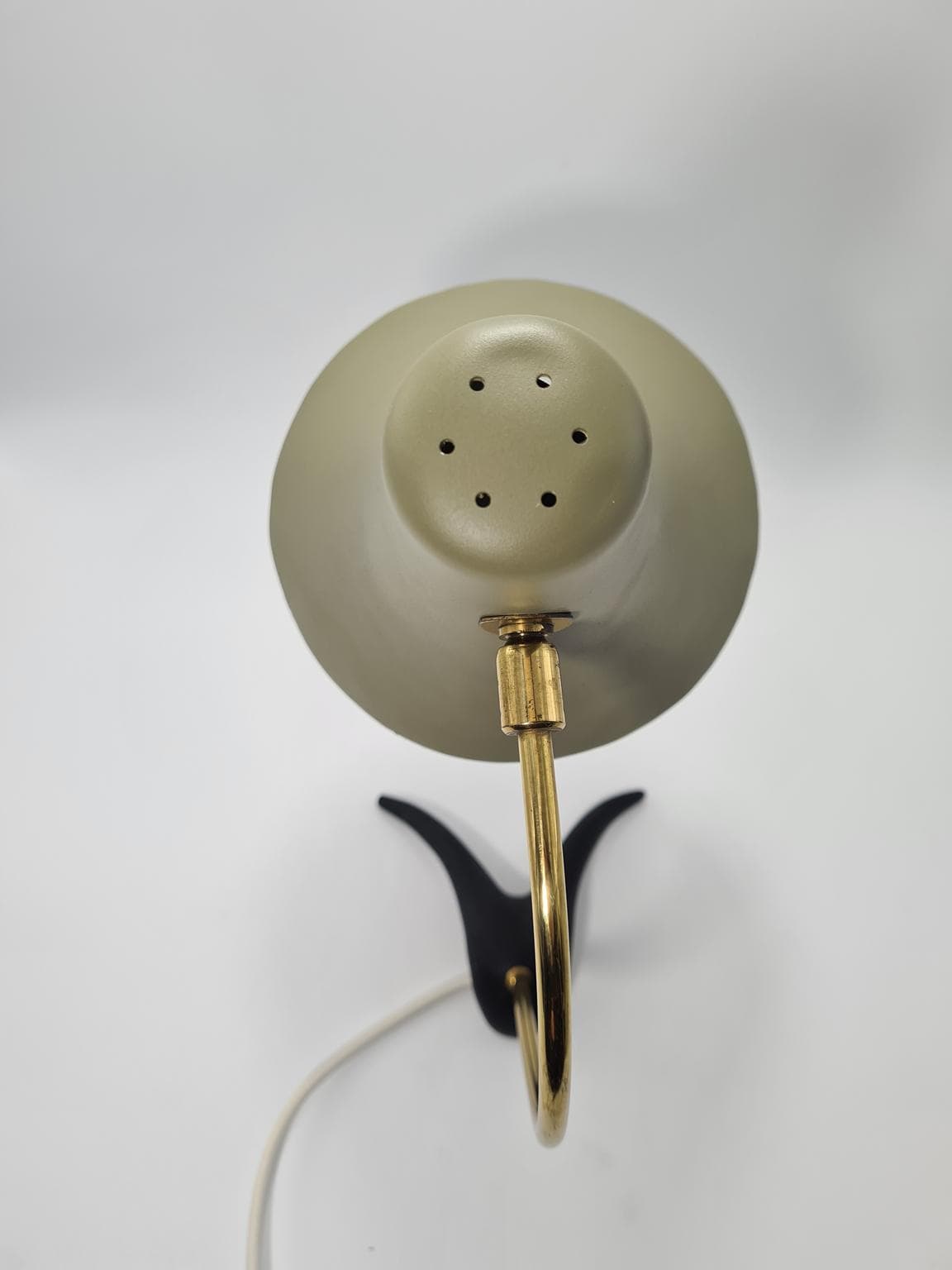 Lampa stołowa, Mid-Century Modern, oliwkowy, szary, mosiądz, czarny, metal, mosiądz, Europa, lata 60. - 223365