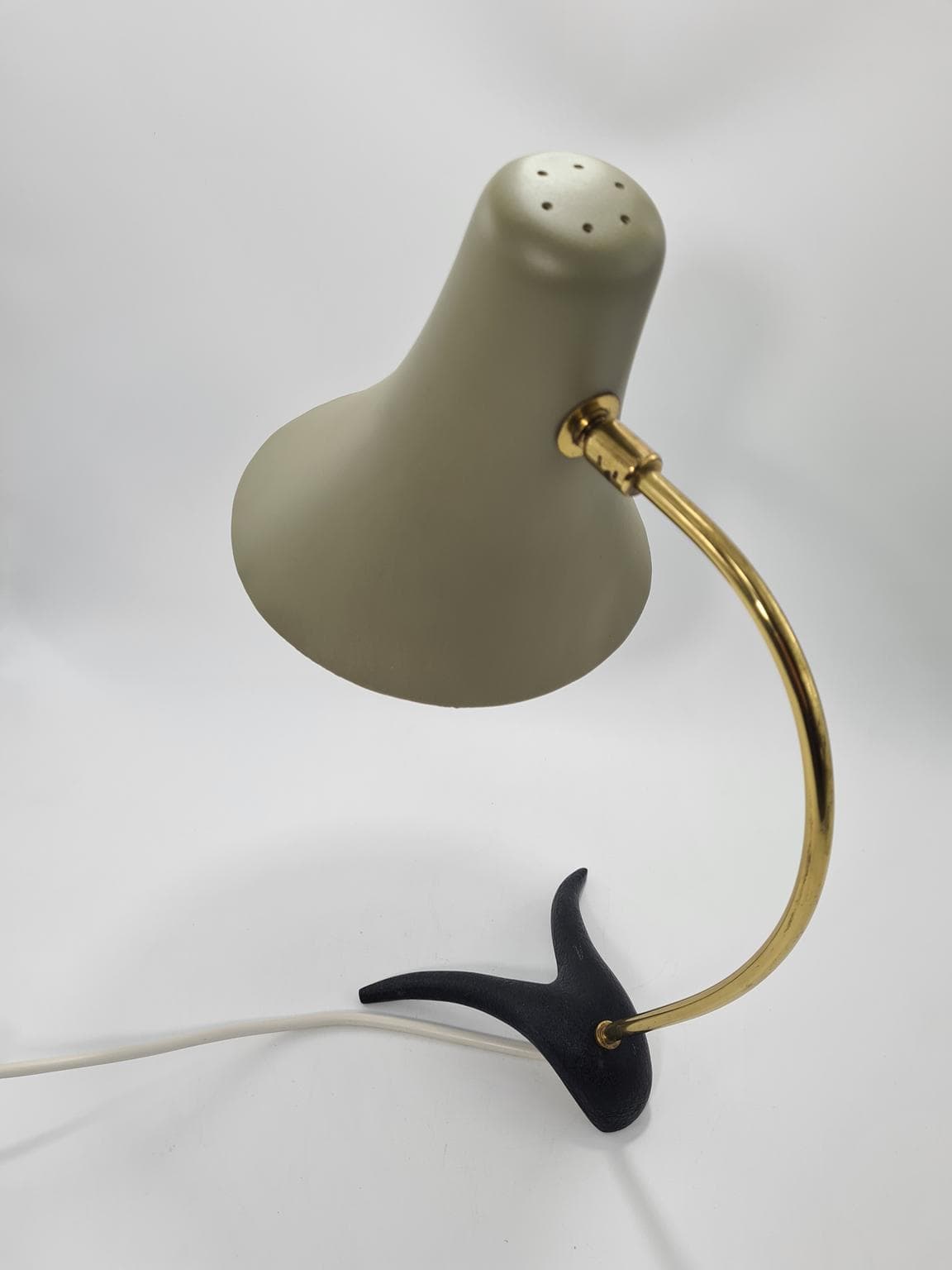 Lampa stołowa, Mid-Century Modern, oliwkowy, szary, mosiądz, czarny, metal, mosiądz, Europa, lata 60. - 223369