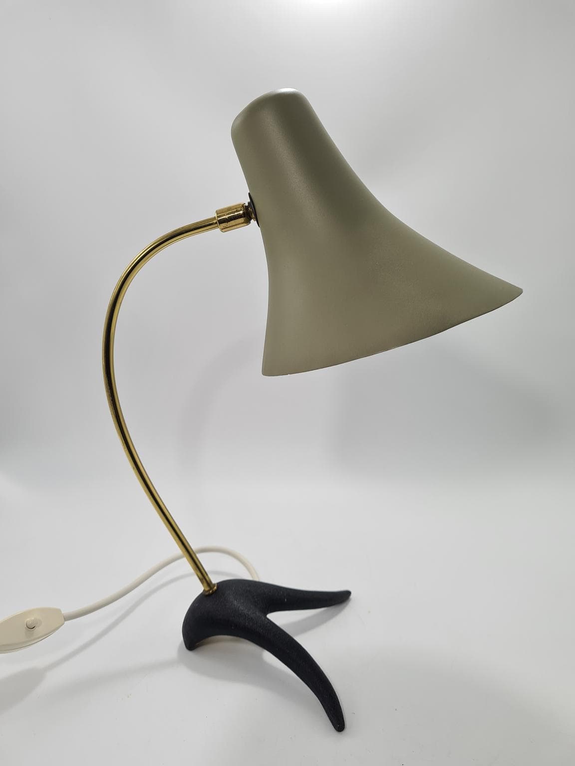 Lampa stołowa, Mid-Century Modern, oliwkowy, szary, mosiądz, czarny, metal, mosiądz, Europa, lata 60. - 223368
