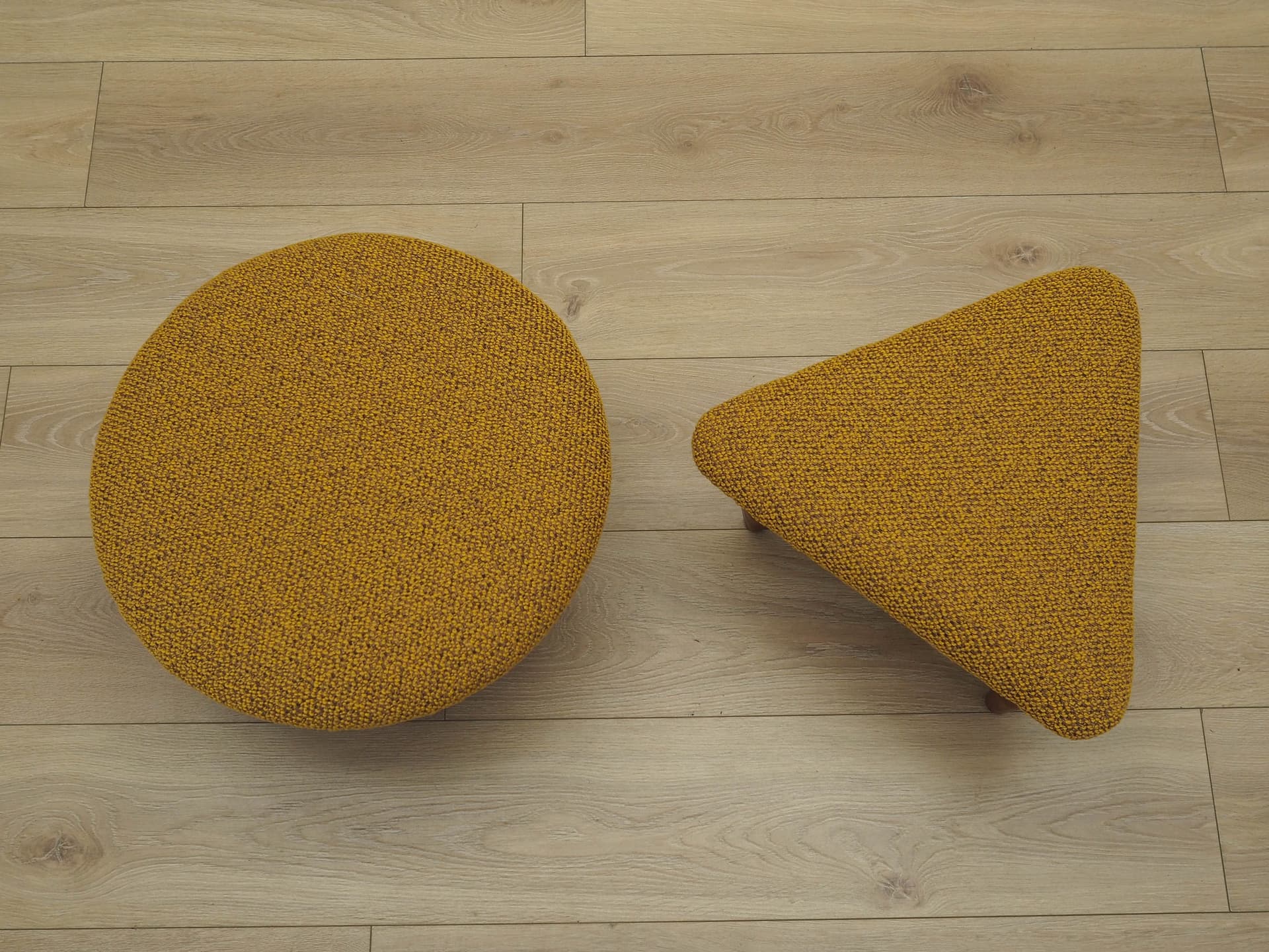 Set of ottomans, mustard yellow fabric, beech, Denmark, 1990s. - 223442