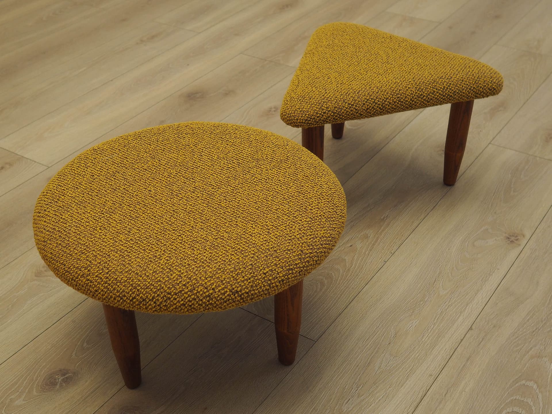 Set of ottomans, mustard yellow fabric, beech, Denmark, 1990s. - 223444