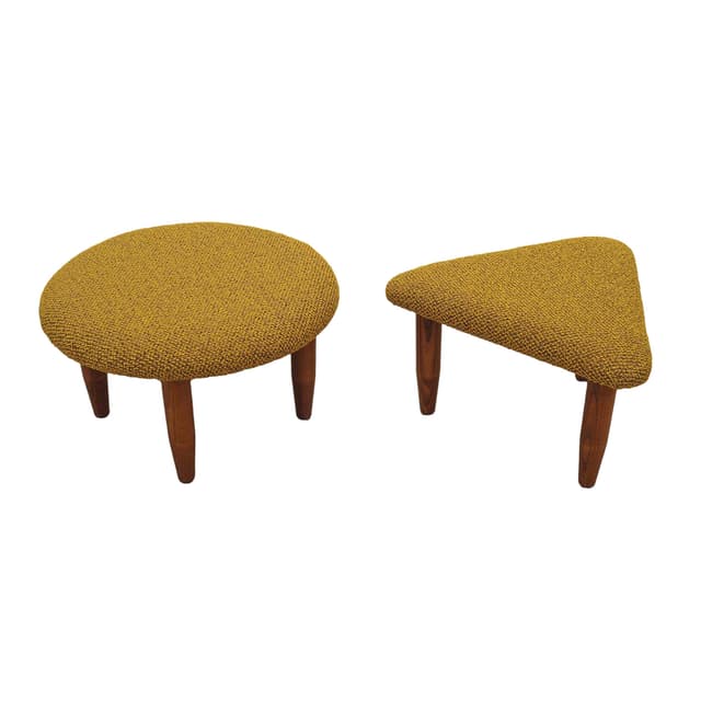 Set of ottomans, mustard yellow fabric, beech, Denmark, 1990s. - DIMENSION
