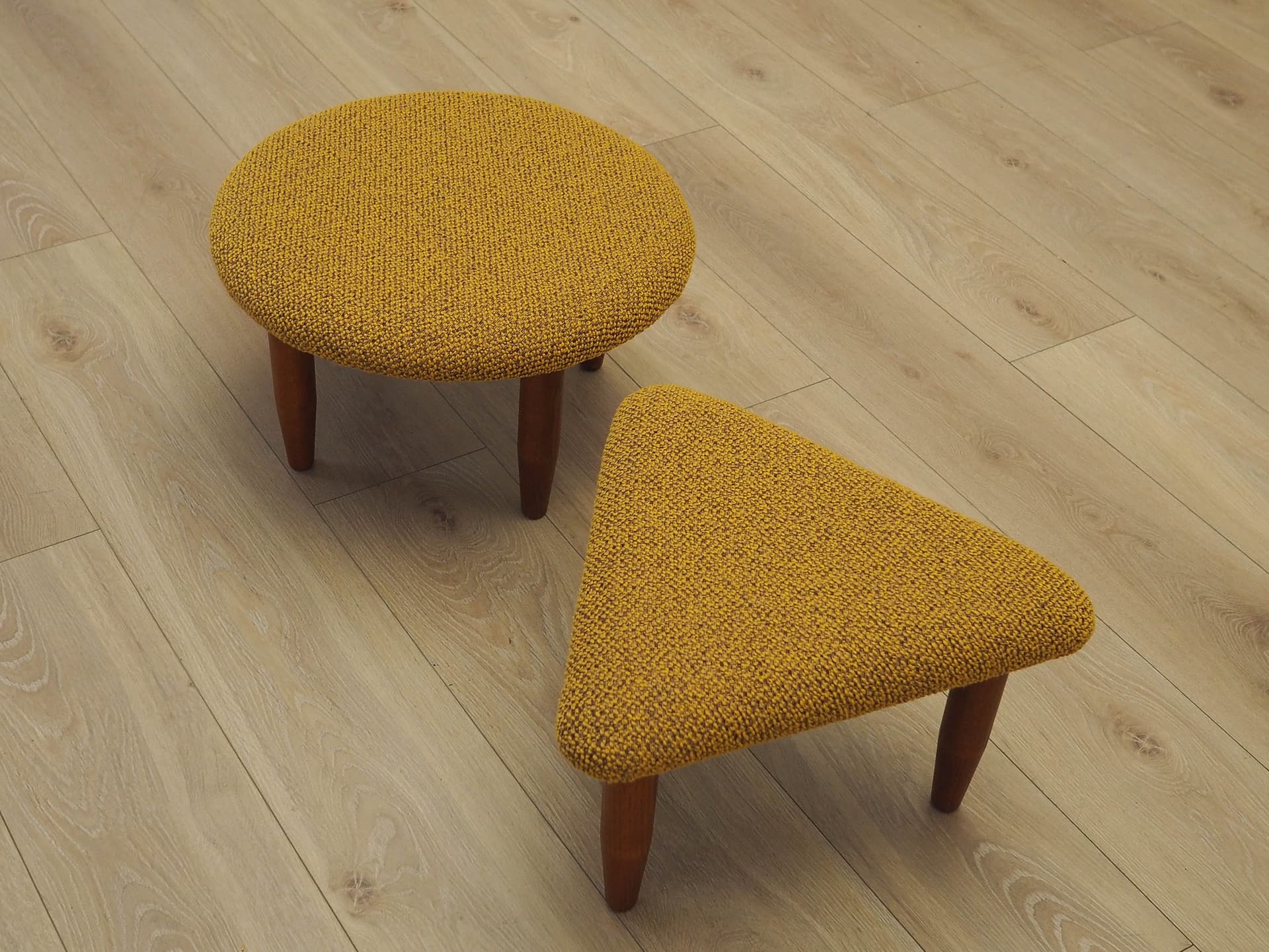 Set of ottomans, mustard yellow fabric, beech, Denmark, 1990s. - 223443