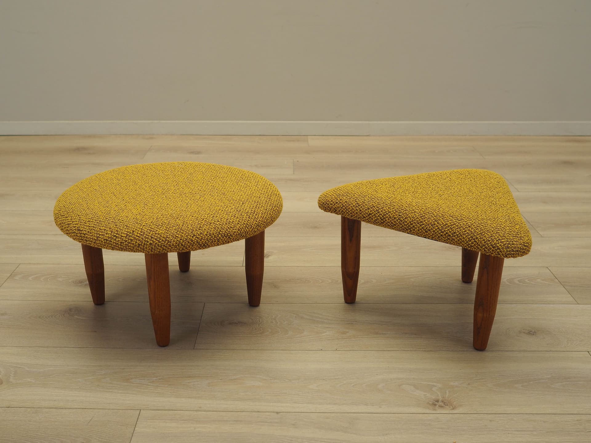 Set of ottomans, mustard yellow fabric, beech, Denmark, 1990s. - 223439