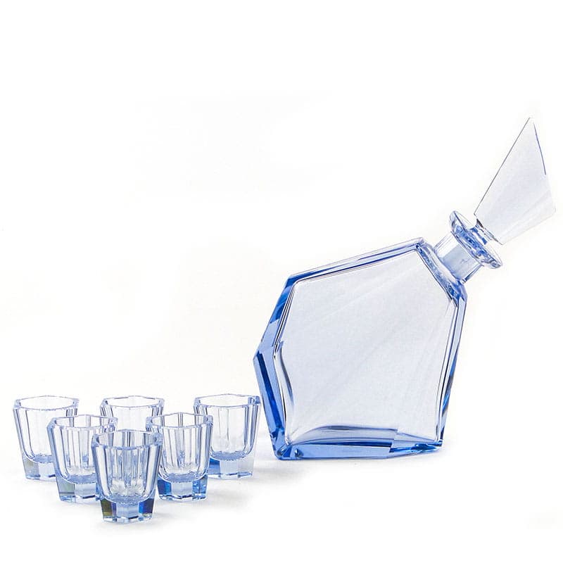 Serwis do wódki Art Deco, kryształ niebieski, Moser, Czechy, lata 20. - 223527