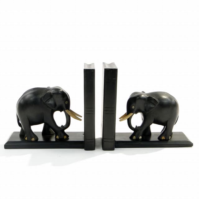 Pair of bookends, elephant motif, black rosewood, Sri Lanka, 1950s. - DIMENSION