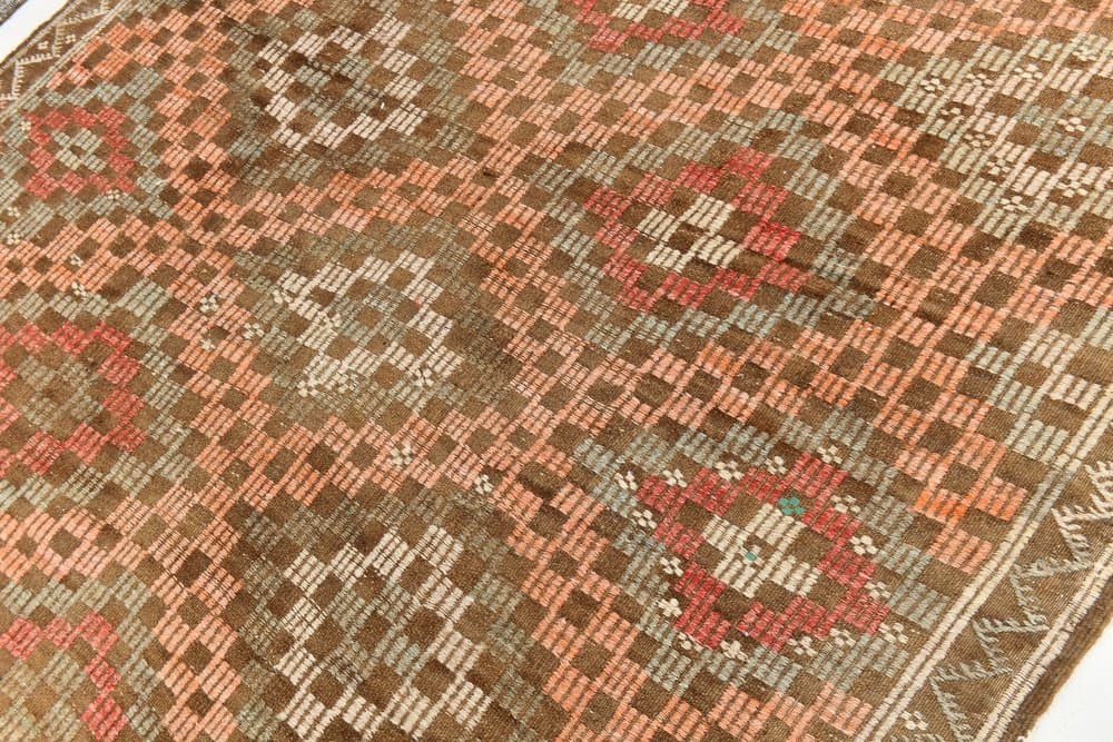 Kilim 208x297 cm, zielony, czerwony, wełna, Turcja, lata 60. - 223837