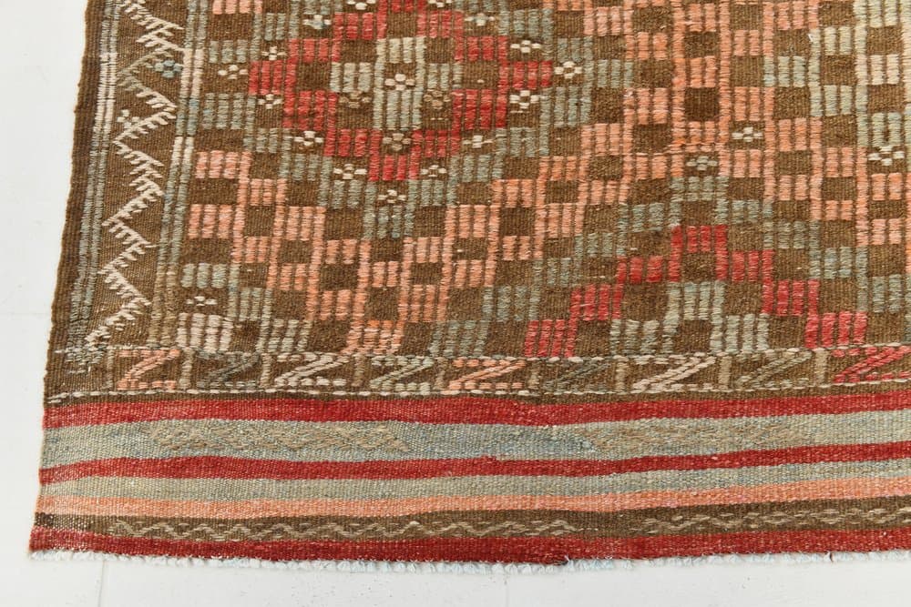 Kilim 208x297 cm, zielony, czerwony, wełna, Turcja, lata 60. - 223841